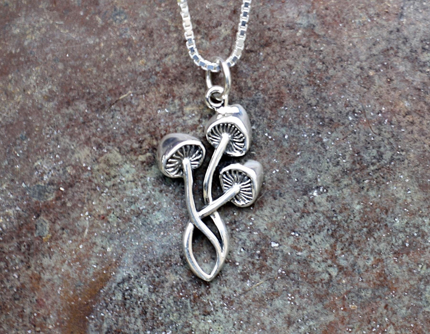 Sterling Silver Three Mushroom Necklace