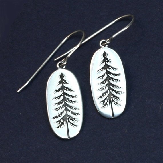 Etched Pine Tree Earrings