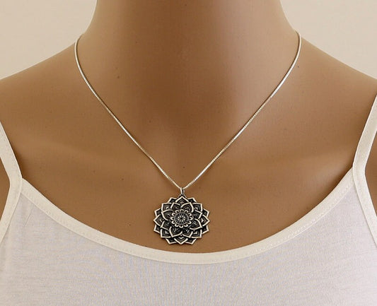 Sterling Silver Lotus Mandala Necklace