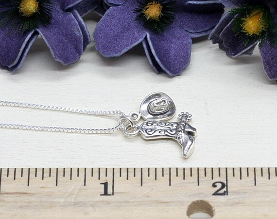 Sterling Silver Cowgirl Hat and Boot Charm Necklace