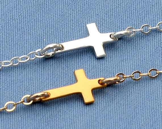Gold Sideways Small Cross Necklace