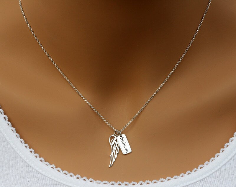 Sterling Silver Believe Angel Wing Necklace