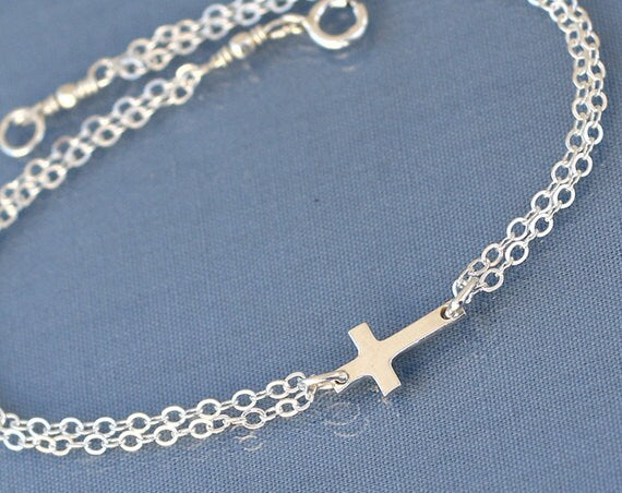 Sterling Silver Sideways Cross Bracelet