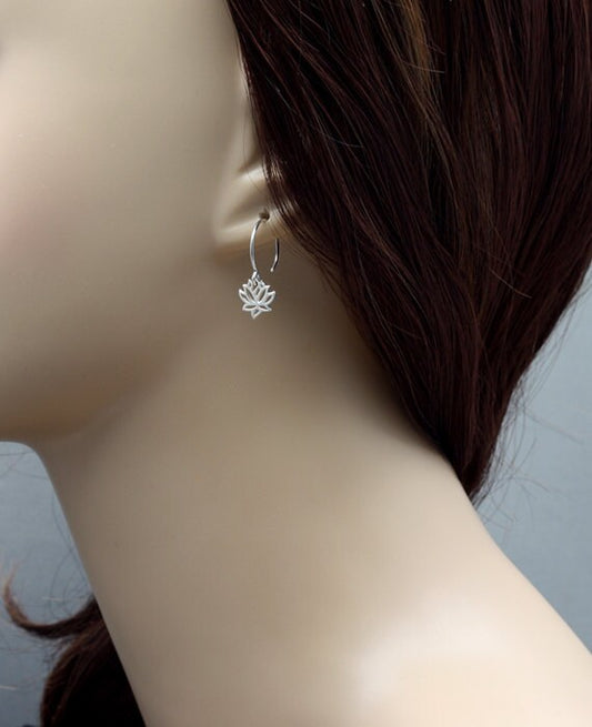Sterling Silver Lotus Flower Hoop Earrings