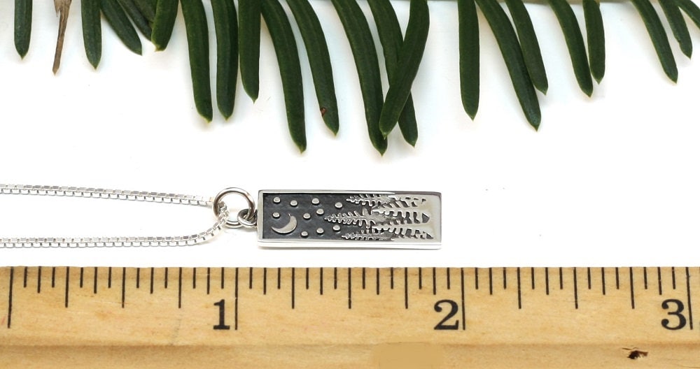 Silver Pine Tree with Moon Necklace