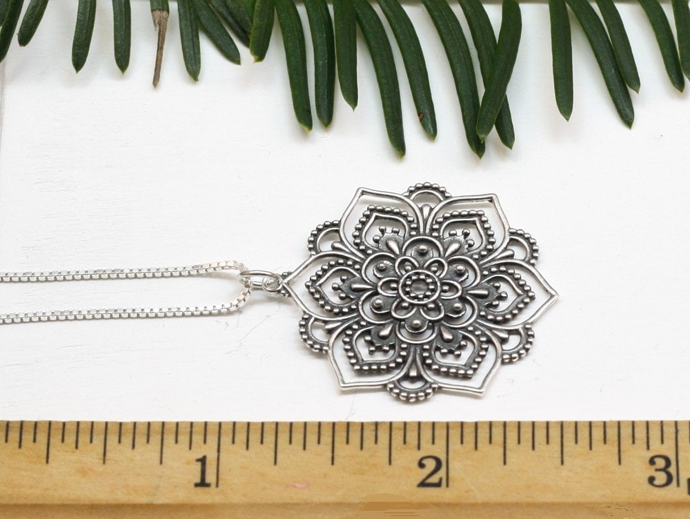 Sterling Silver Lotus Mandala Necklace