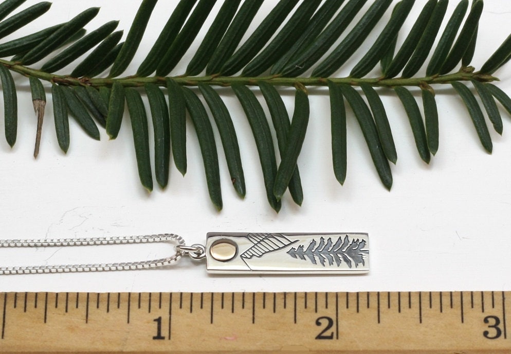 Sterling Silver Pine Tree with Bronze Sun Necklace