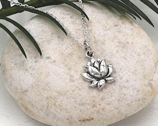 Lotus Necklace,Sterling Silver,Blooming Lotus Necklace, Flower Lotus Necklace, Small Lotus Charm,Lotus Pendant,Yoga,Om,Zen,Gift,Gift For Her