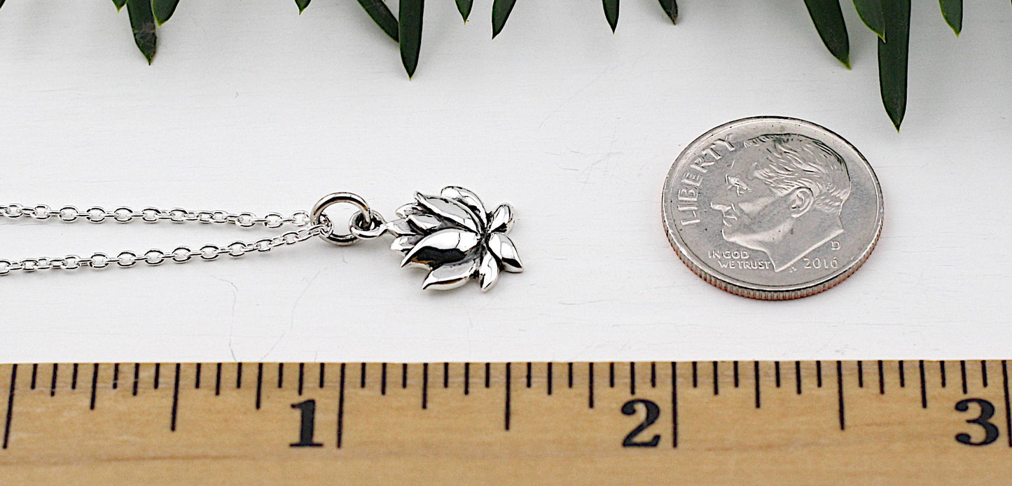 Lotus Necklace,Sterling Silver,Blooming Lotus Necklace, Flower Lotus Necklace, Small Lotus Charm,Lotus Pendant,Yoga,Om,Zen,Gift,Gift For Her