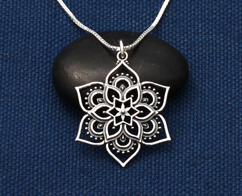 Sterling Silver Lotus Mandala Necklace