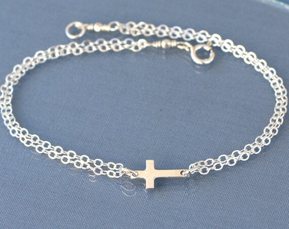 Sterling Silver Sideways Cross Bracelet
