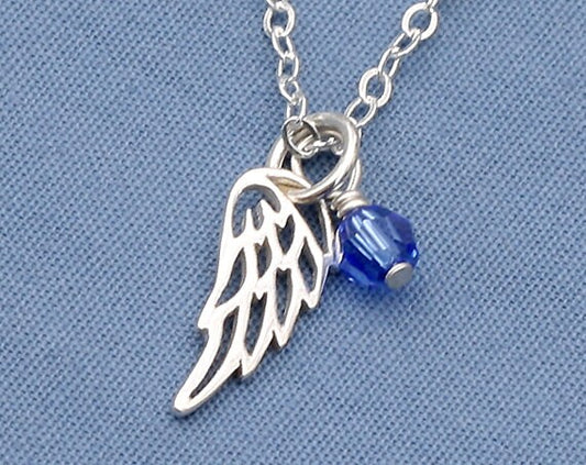 Sterling Silver Angel Wing with Birthstone Necklace