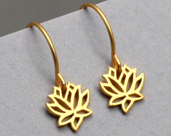 Gold Lotus Flower Hoop Earrings