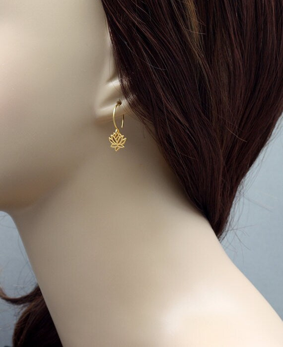 Gold Lotus Flower Hoop Earrings