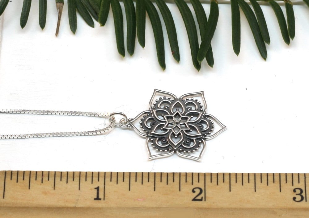 Sterling Silver Lotus Mandala Necklace